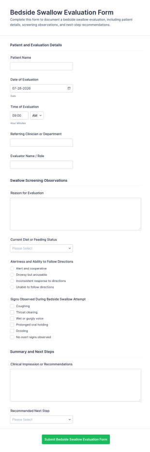 Bedside Swallow Evaluation Form Template