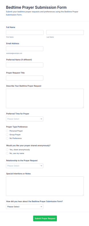 Bedtime Prayer Submission Form Template