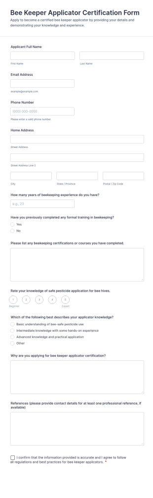Bee Keeper Applicator Certification Form Template