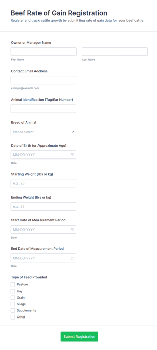 Beef Rate Of Gain Registration Form Template