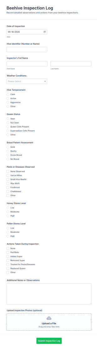 Beehive Inspection Log Form Template