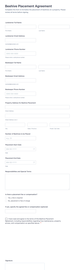 Beehive Placement Agreement Form Template