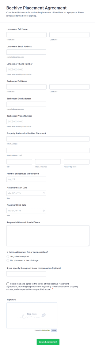 Beehive Placement Agreement Form Template