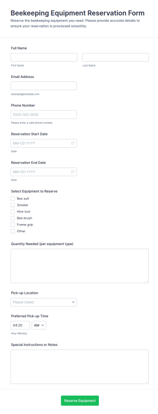 Beekeeping Equipment Reservation Form Template