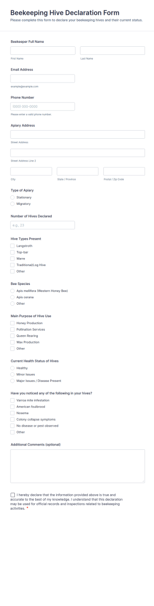 Beekeeping Hive Declaration Form Template