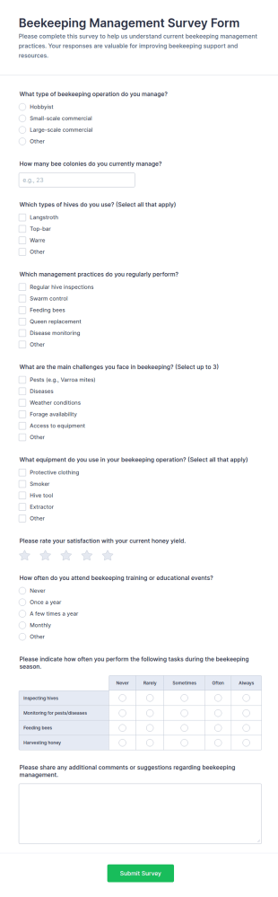 Beekeeping Management Survey Form Template
