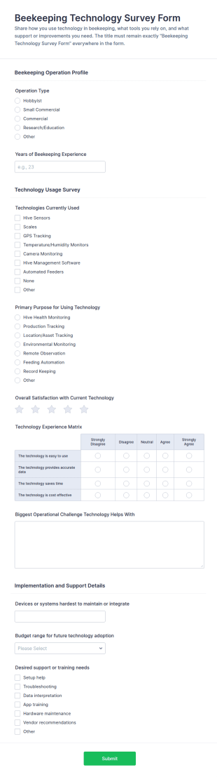 Beekeeping Technology Survey Form Template