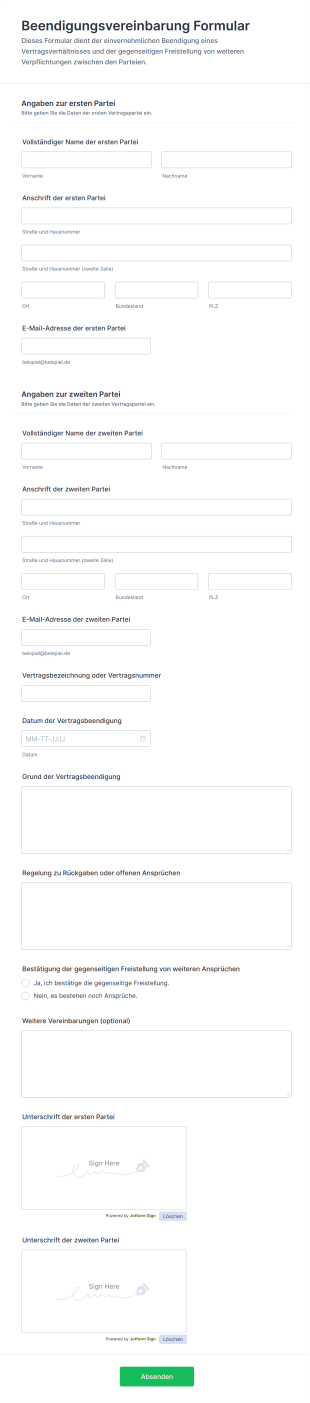Beendigungsvereinbarung Formular
