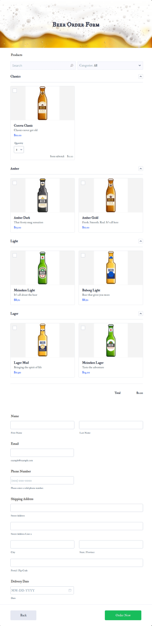 Beer Order Form Template
