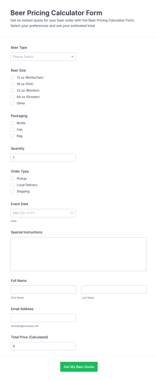 Beer Pricing Calculator Form Template