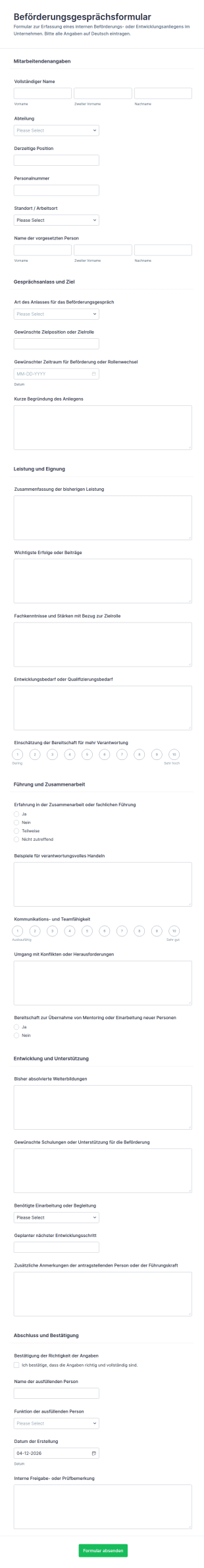 Beförderungsgespräch Formular