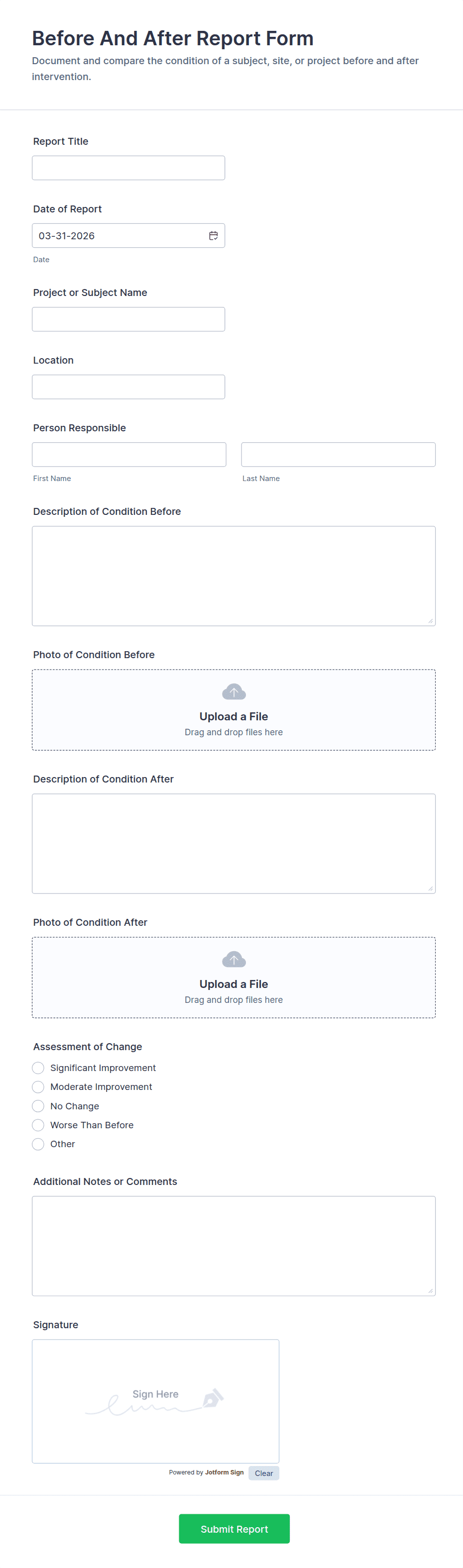 Before And After Report Form Template | Jotform