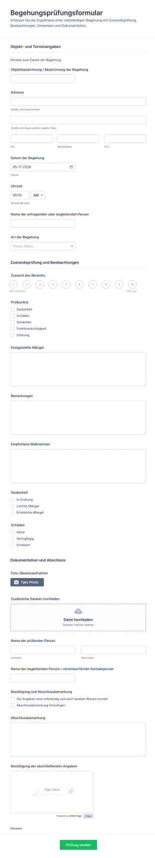Begehungs Checkliste Formular