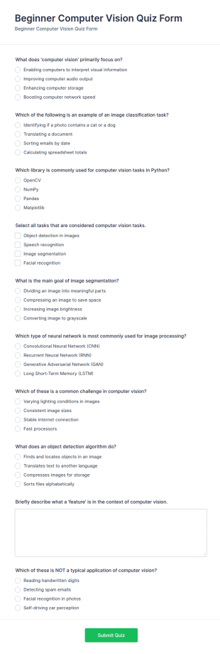 Beginner Computer Vision Quiz Form Template