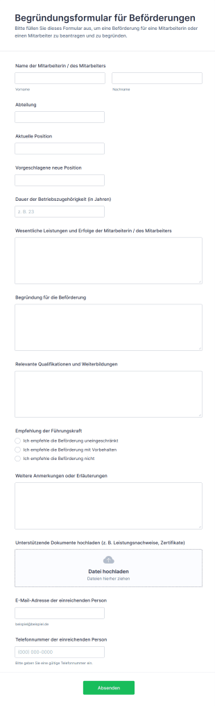 Begründungsformular Für Beförderungen