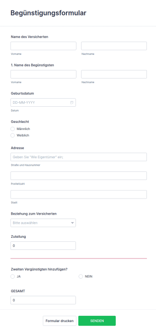 Begünstigungsformular