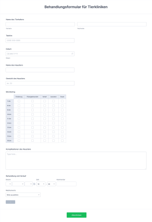 Behandlungsformular Für Tierkliniken Form Template