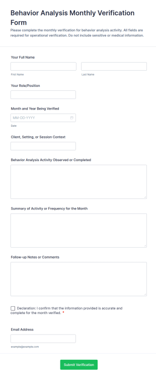 Behavior Analysis Monthly Verification Form Template