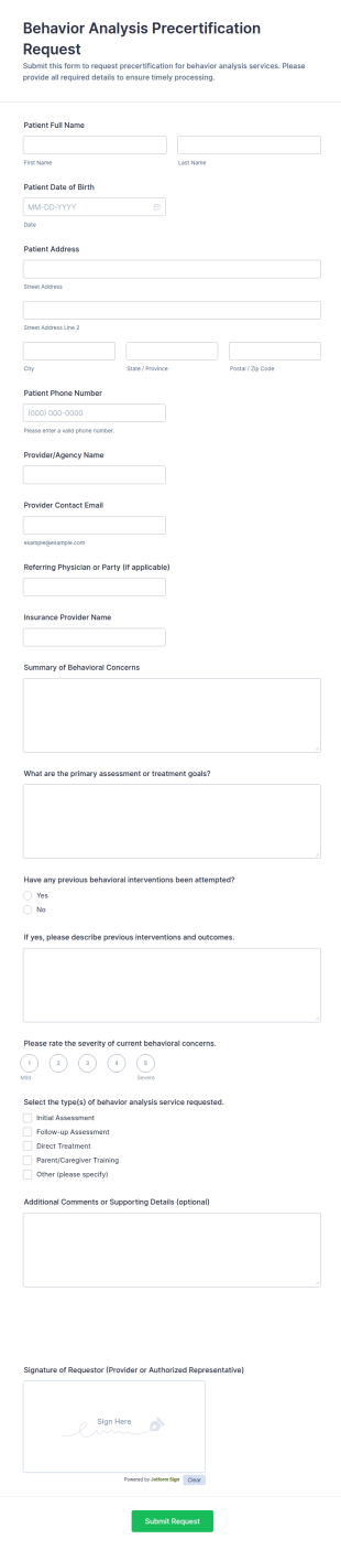 Behavior Analysis Precertification Request Form Template