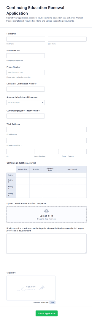 Behavior Analyst Continuing Education Renewal Application Form Template