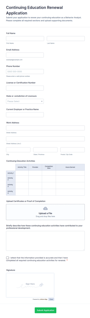 Continuing Education Renewal Application Form Template