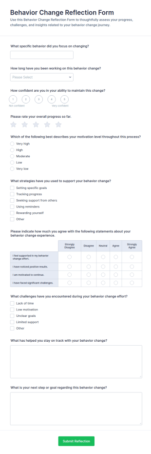 Behavior Change Reflection Form Template