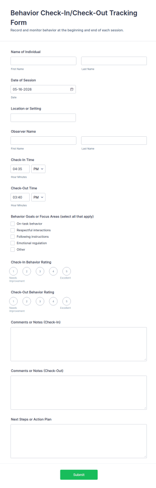 Behavior Check In/Check Out Tracking Form Template