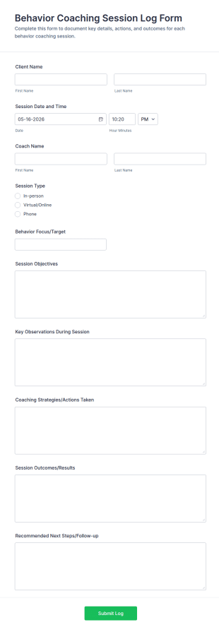 Behavior Coaching Session Log Form Template