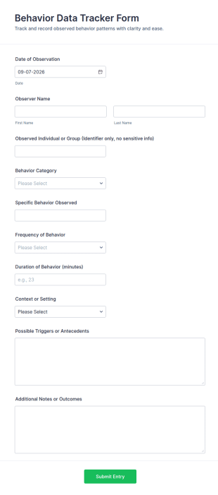 Behavior Data Tracker Form Template