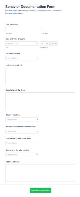 Behavior Documentation Form Template