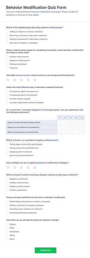 Behavior Modification Quiz Form Template