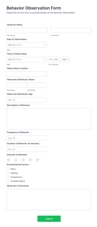 Behavior Observation Form Template