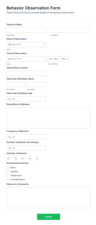 Behavior Observation Form Template