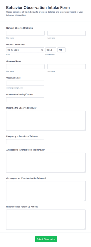 Behavior Observation Intake Form Template