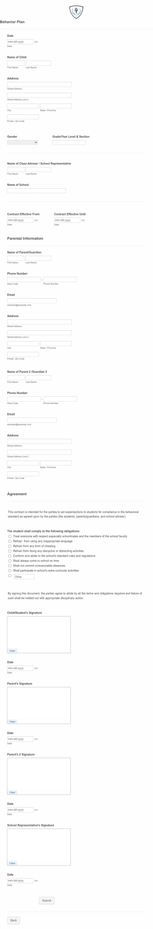 Behavior Plan Template