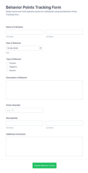 Behavior Points Tracking Form Template