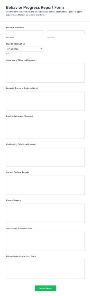 Behavior Progress Report Form Template