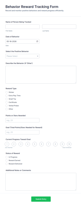 Behavior Reward Tracking Form Template
