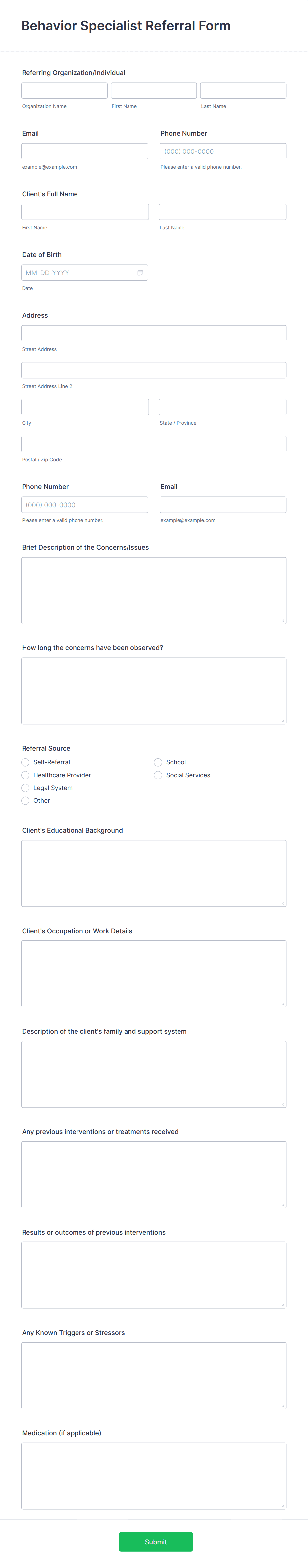 Behavior Specialist Referral Form Template Jotform