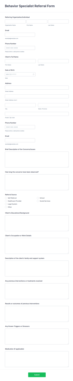 Behavior Specialist Referral Form Template