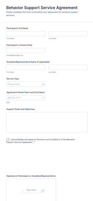 Behavior Support Service Agreement Form Template