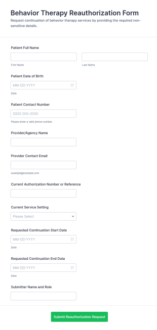 Behavior Therapy Reauthorization Form Template