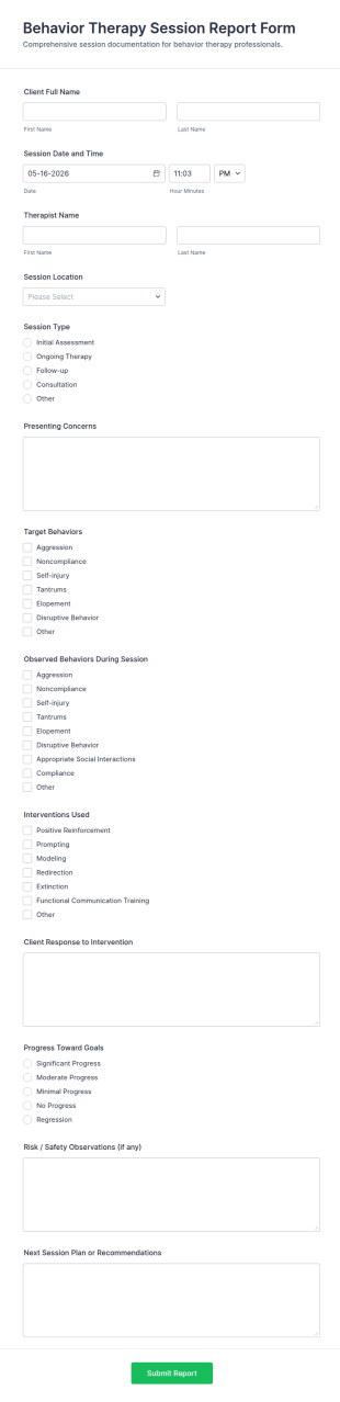 Behavior Therapy Session Report Form Template