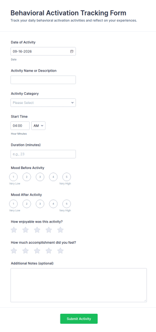 Behavioral Activation Tracking Form Template