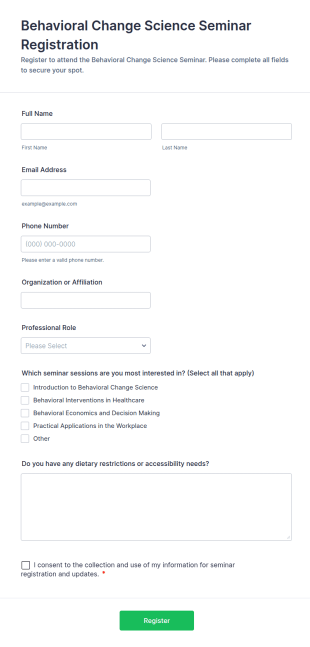 Behavioral Change Science Seminar Registration Form Template