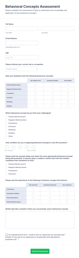 Behavioral Concepts Assessment Form Template