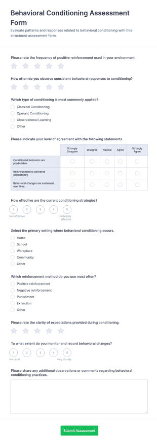Behavioral Conditioning Assessment Form Template