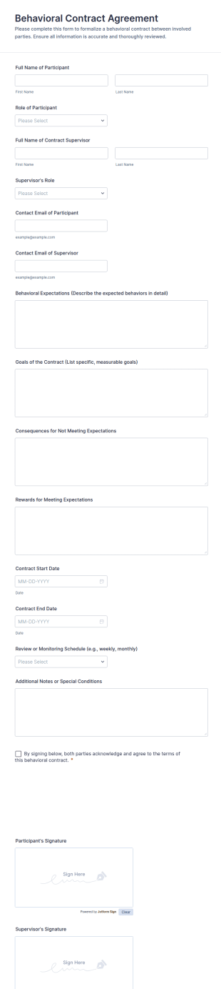 Behavioral Contract Agreement Form Template