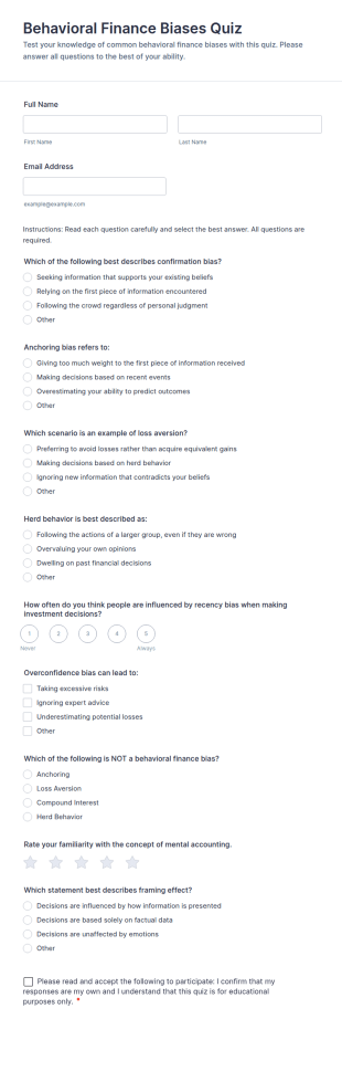 Behavioral Finance Biases Quiz Form Template