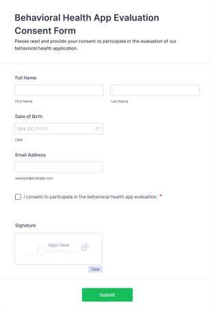 Behavioral Health App Evaluation Consent Form Template